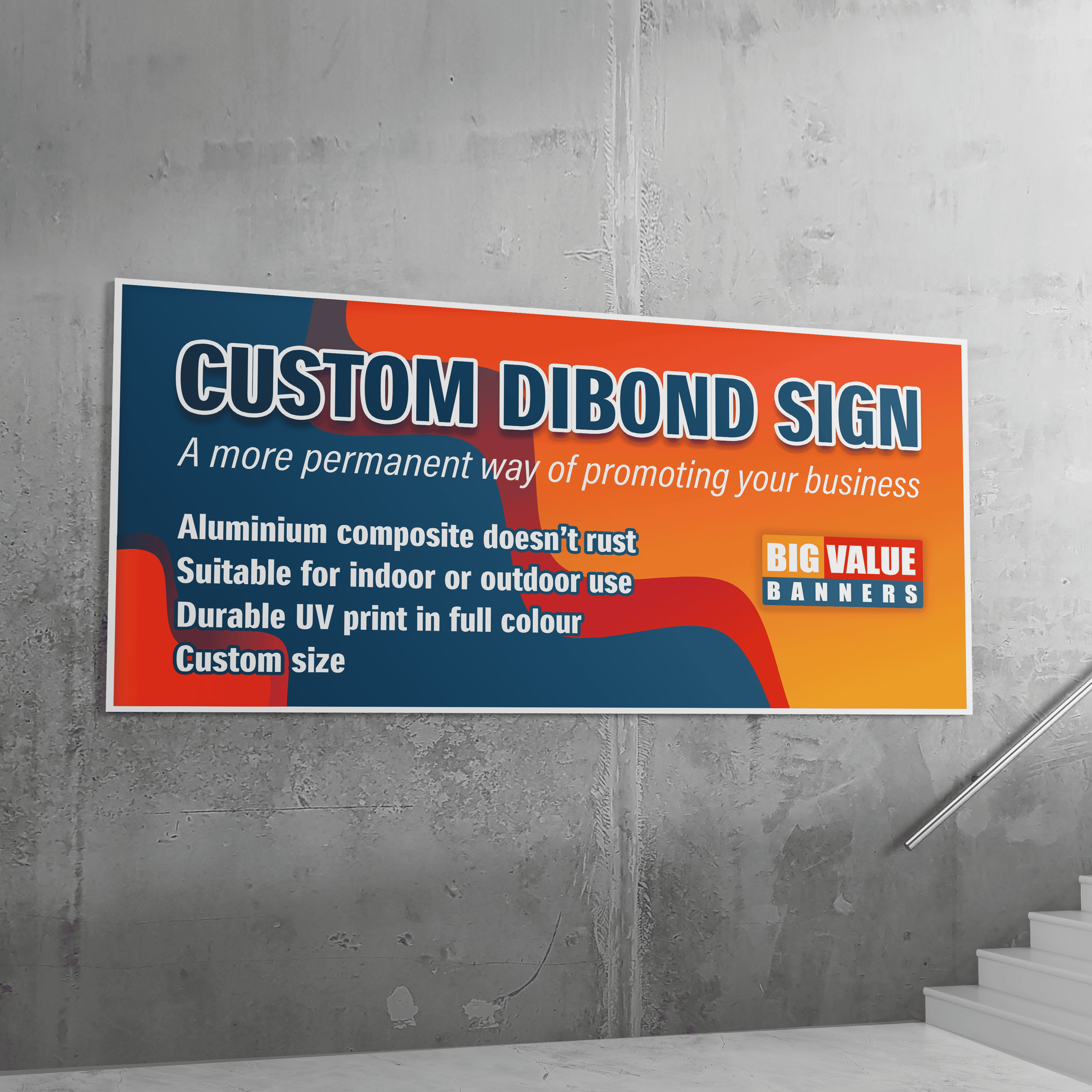stairs dibond sign mockup web 72x72 Dibond Sign Custom Size - Image 1