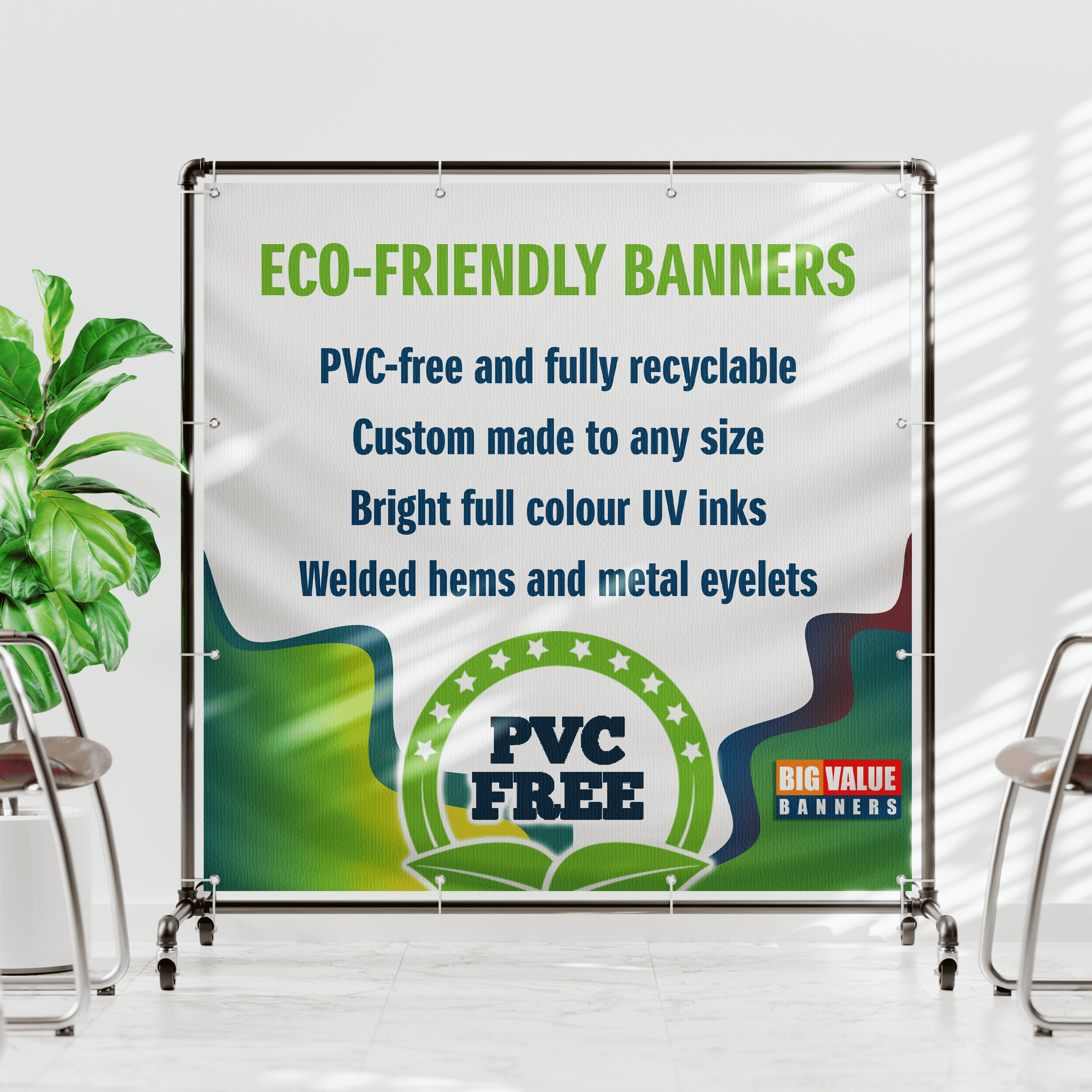 eco friendly design web 72x72 RECYCLABLE PVC-FREE Banner - Image 1