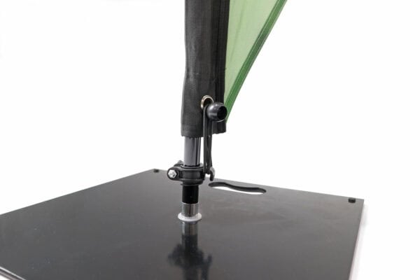 Close-up of teardrop flag base and pole for outdoor banners.